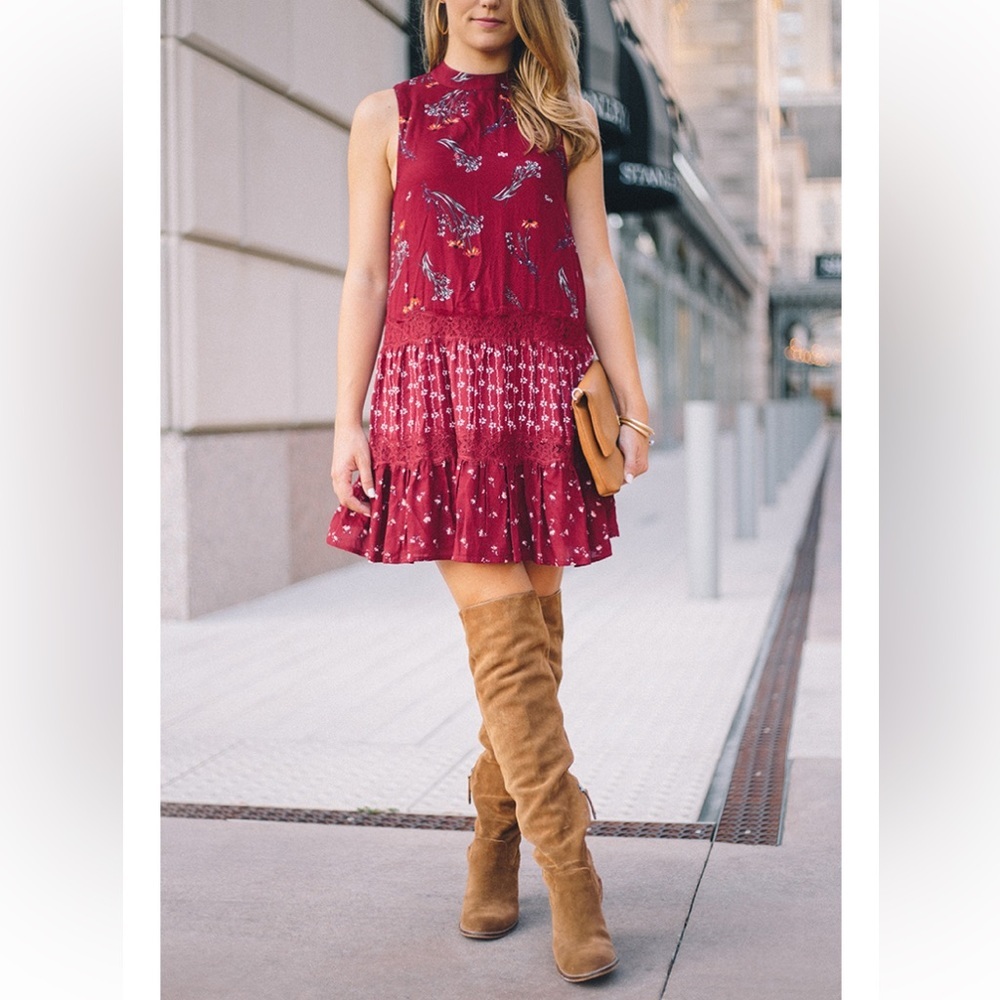 Love.fire Red floral lacey slip dress - medium  *34.1